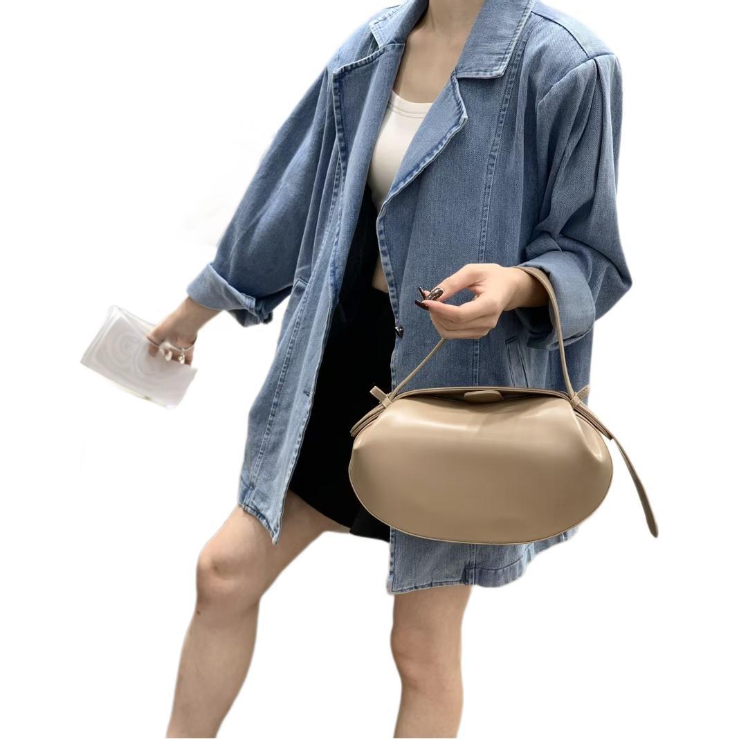 Cross-Border New Solid Color Baguette Handbag 2025 Summer Crossbody Casual Versatile 3D Underarm Small Round Women's Bag - Thumbnail 5