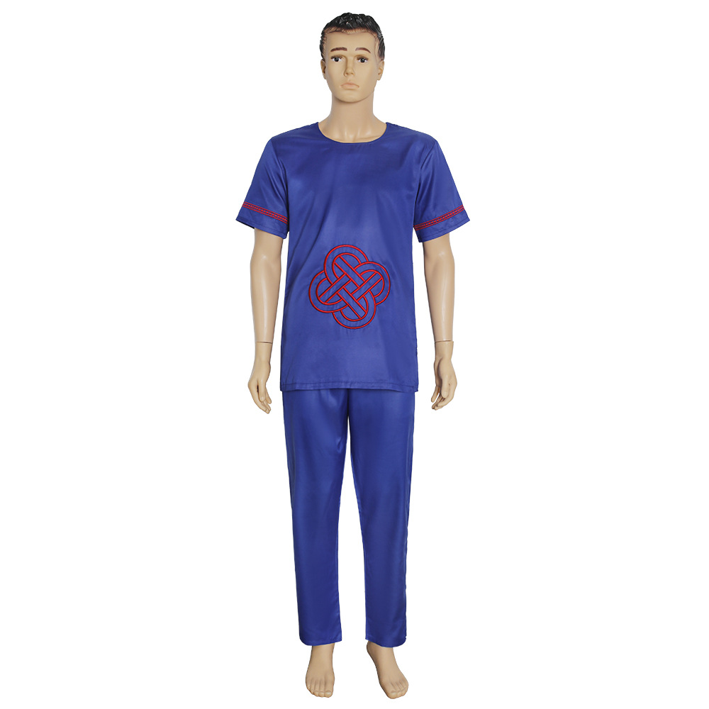 Round neck embroidered fashionable plus size men's short sleeved+long pants two-piece set_voghion.com