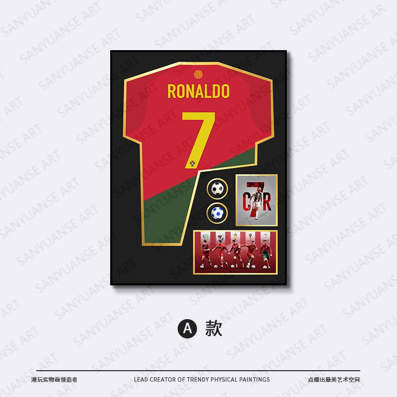 Camiseta enmarcada, marco de fotos de fútbol, pintura de pared, colección de C Luo, exhibición de ropa, decoración de cabecera de dormitorio tridimensional, pintura