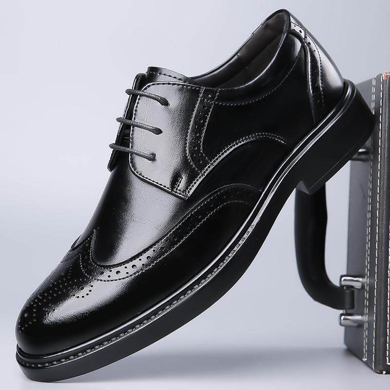 Giày da nam công sở kiểu brogue mũi tròn thắt dây — Màu nâu, Màu đen