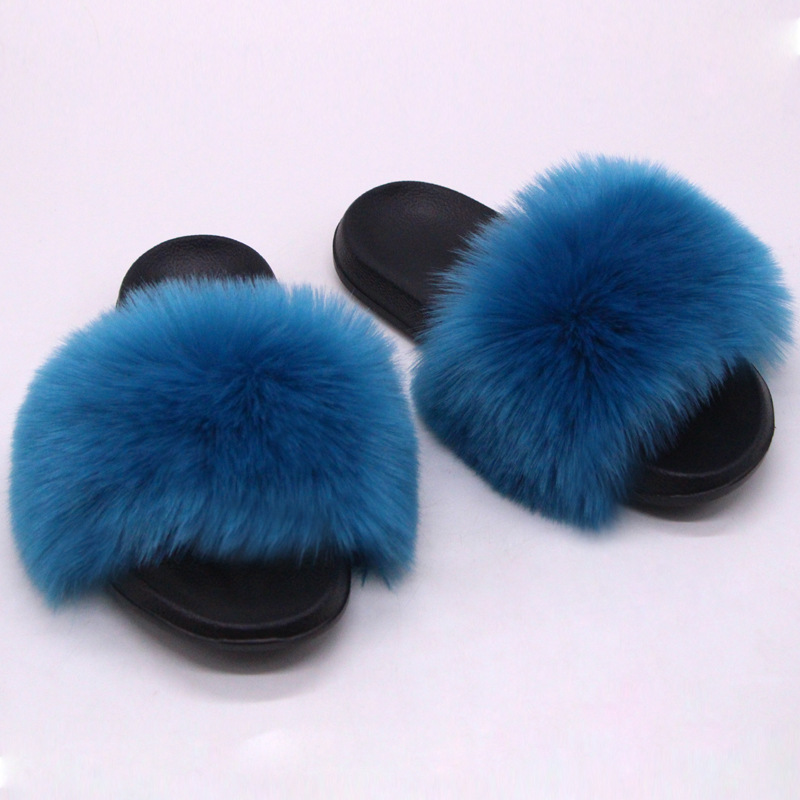 Fábrica al por mayor de comercio exterior de imitación de piel de zorro Zapatillas de piel zapatillas de verano casa zapatillas de felpa