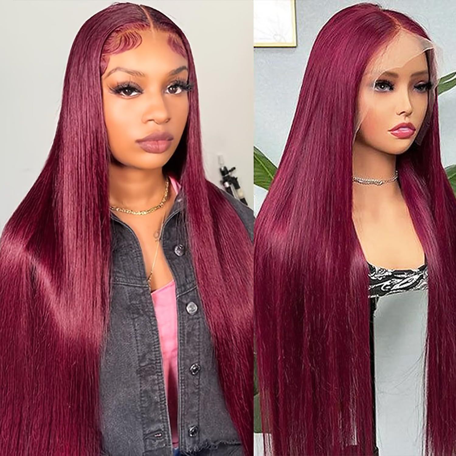 Nuevos productos transfronterizos europeos y estadounidenses venta caliente vino rojo cabello largo 13 * 4 encaje fibra química cubierta de cabeza fábrica en stock