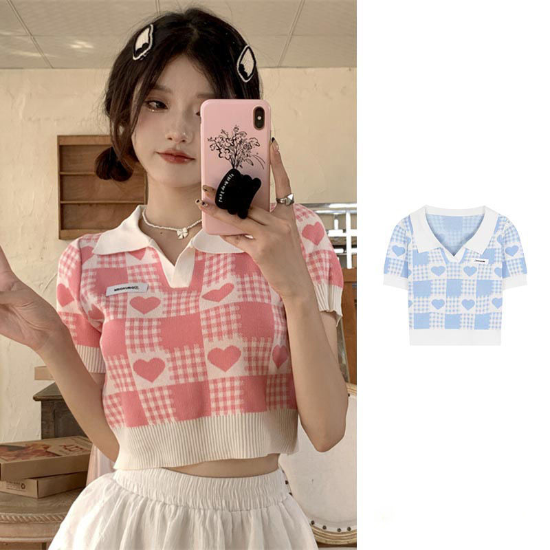 Xiaoxiangfeng Right Shoulder Short-Sleeved Shirt for Women Summer New Collar Sweet French Inner Short Top for Women
