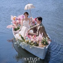 小木船婚纱木船帆船景观装饰花船欧式婚庆道具船白色手划船一头尖
