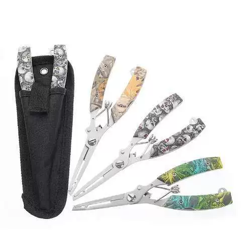 Multifunctional Luya Pliers Camouflage Curved Bouth Fishing Pliers Control Fish Tongs with Knife Luya Pliers Open Double Ring Cutting Line Fishing Pliers