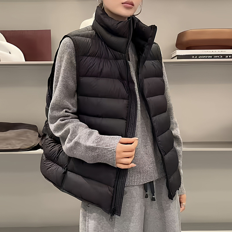 爆款90白鸭绒羽绒马甲女外穿2025秋冬时尚立领排骨背心小个子轻薄|undefined