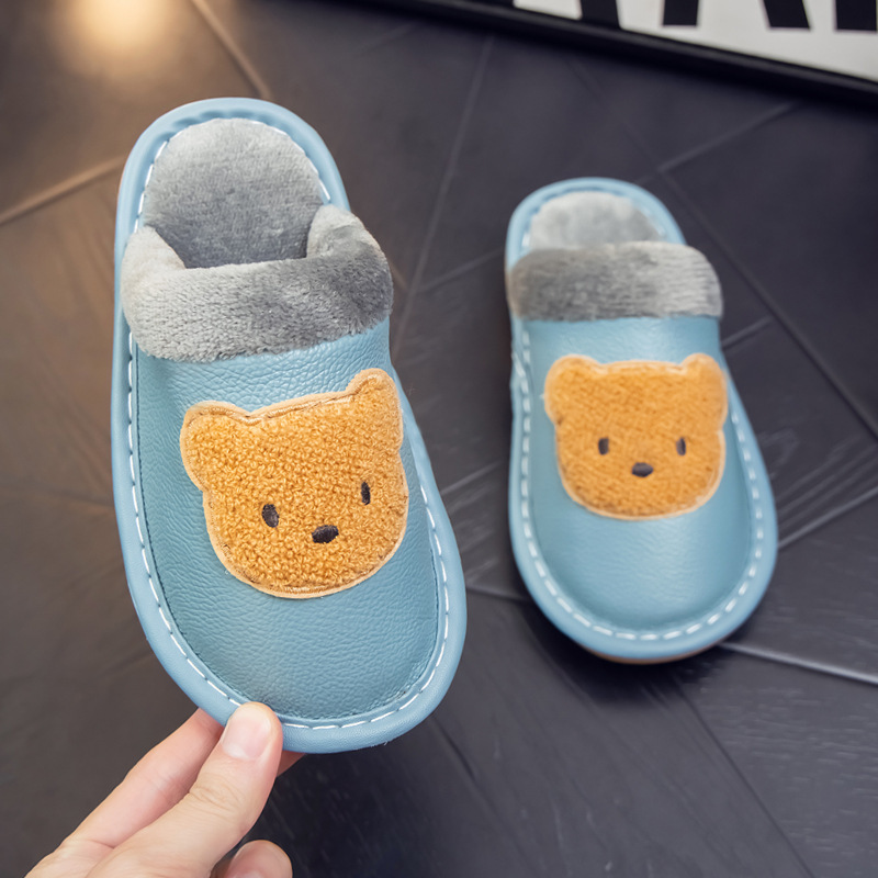 Winter Children's Leather Indoor Cotton Slippers, Cute Home Non-Slip Slippers for Boys and Girls, Genuine Leather Warm Shoes Winter Children's Leather Indoor Cotton Slippers, Cute Home Non-Slip Slippers for Boys and Girls, Genuine Leather Warm Shoes