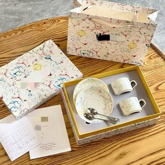 D家のコーヒーカップの昼寝セット2杯2皿2スプーン