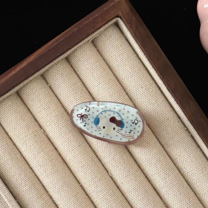 秋季新款咖色冰透猫咪椭圆发夹简约百搭少女风侧边刘海鸭嘴夹发饰|undefined