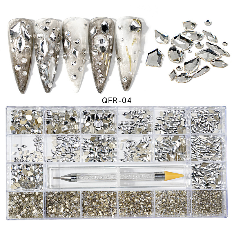 Transfronterizos 21 caja de diamante de agua de forma especial de fondo plano conjunto de joyería de uñas conjunto de pluma de puntuación de doble cabeza