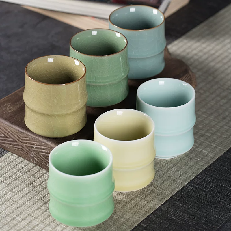 Кольцо Kongshan Xinyu Longquan Celadon Six-Color Bamboo Joint Ceramics, глазурь с ледяной трещиной, чайная кружка 140 мл в подарок