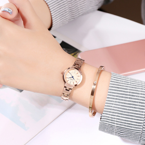 GEDI歌迪小圆女表钢带简约刻度休闲小巧学生腕表防水女士石英手表