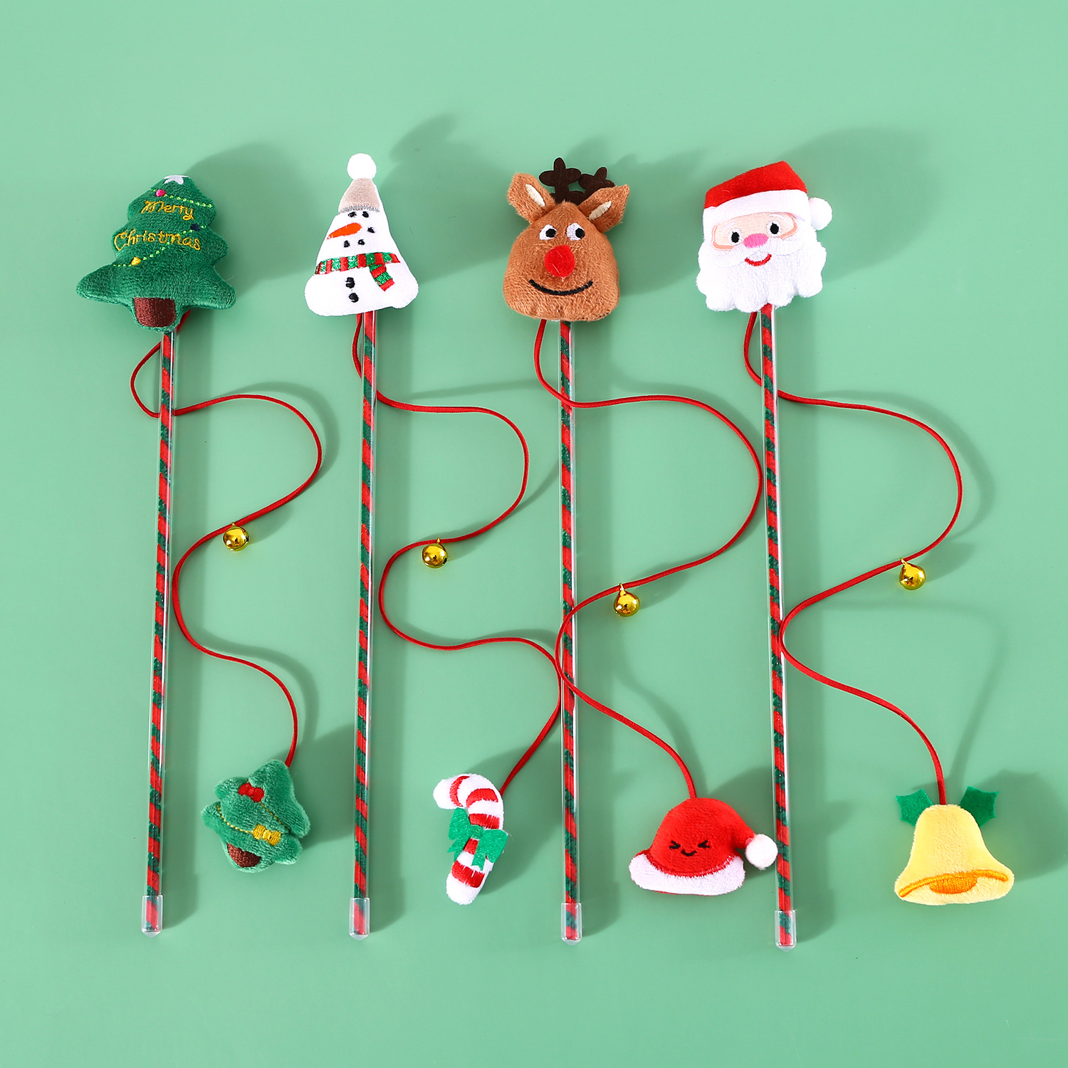 2023 mascota gato Navidad divertido gato palo de felpa de dibujos animados campana muleta árbol de sonido interactivo de juguete Polo de entrenamiento