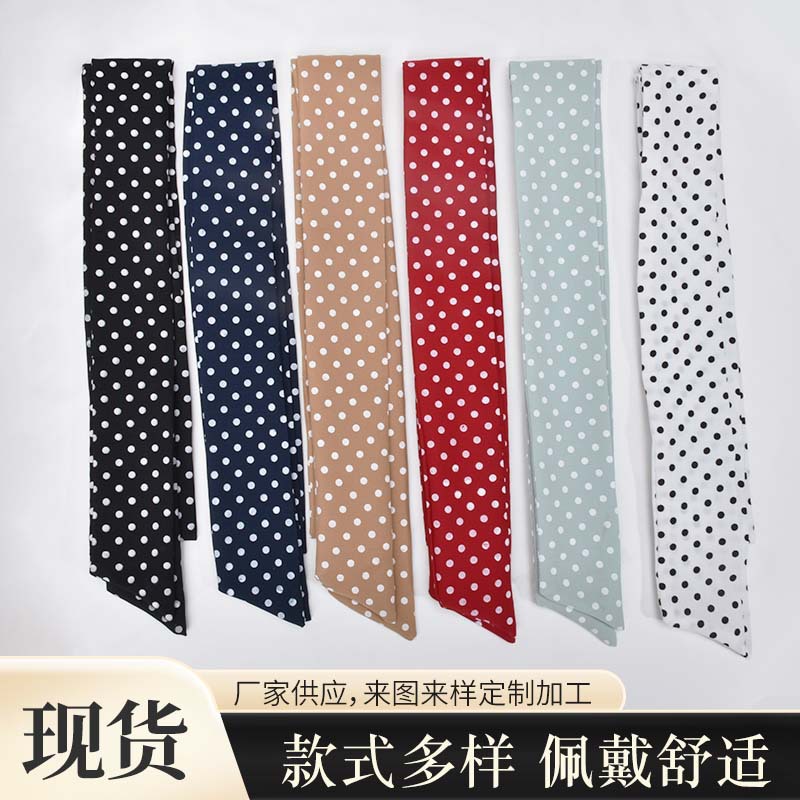 Korean Style Polka Dot Fabric Small Scarf Long Black and White Polka Dot Silk Scarf Spring and Summer Neck Scarf Decorative Elegant Scarf