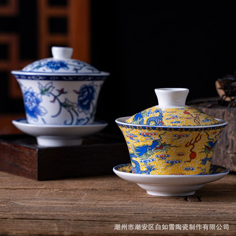 Ceramic чайный набор белый как снег, большой синим и белым чайная чашка
