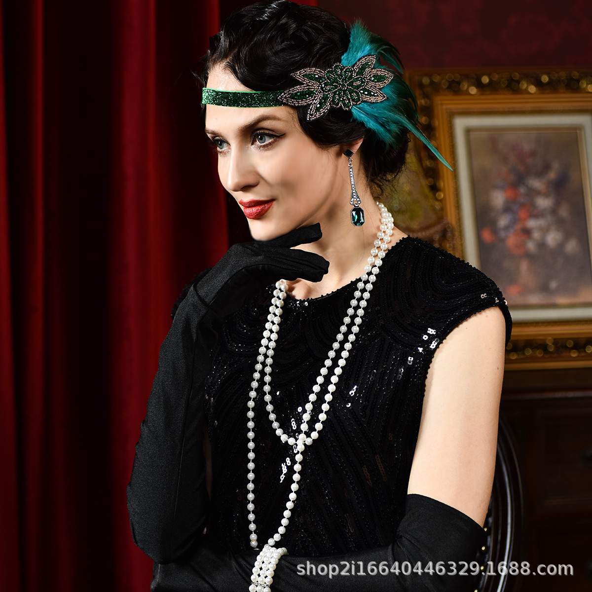 Retro clásico de los años 1920 fiesta fiesta fiesta boda diamantes emplumadas cinta de pelo vestido