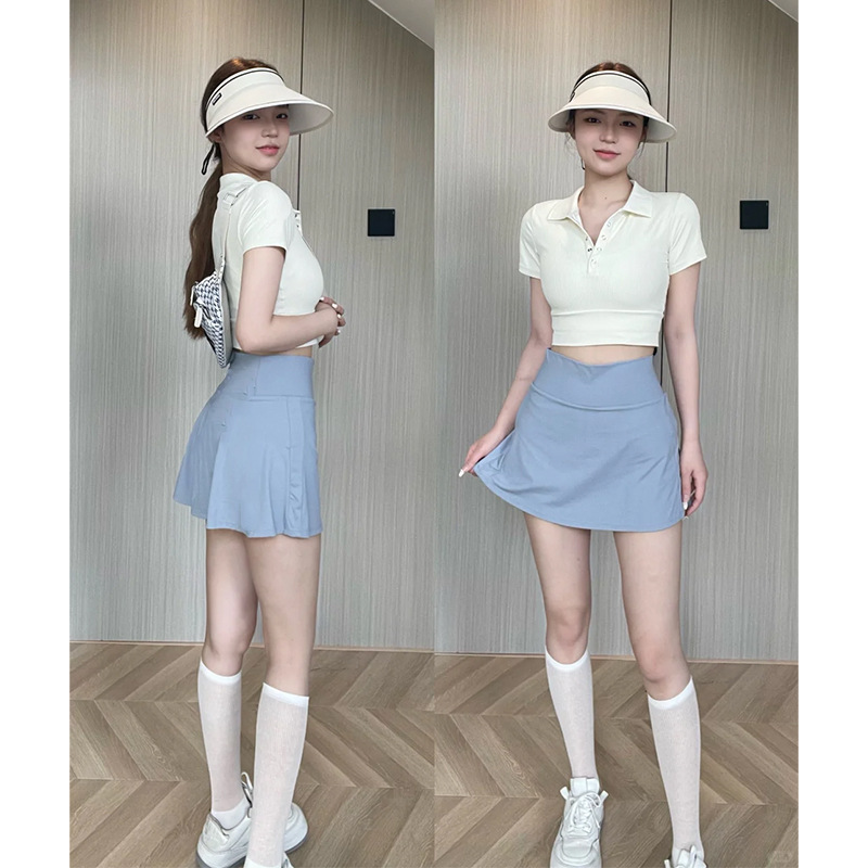 スポーツショートスカートヨガスカート女性の夏ブルーパンツスカートAラインスカートテニススカートヒップカバースカート夏|undefined