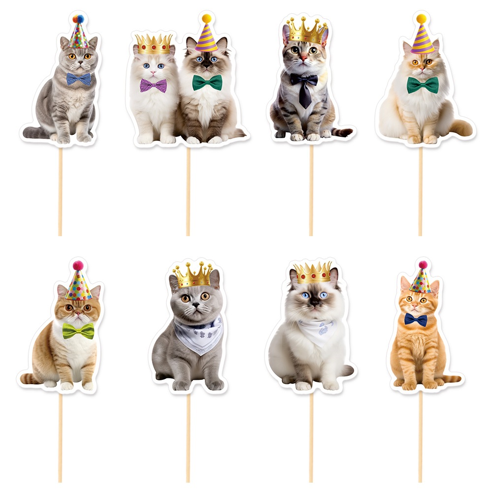 Nueva decoración de fiesta de cumpleaños para gatos con bandera de tracción para mascotas con tema de decoración de cumpleaños para tarjetas de pastel