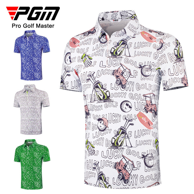 Pgm Golf Clothing Men's Digital Printed Short-Sleeved T-Shirt Summer Quick-Drying Clothing Top Polo Shirt