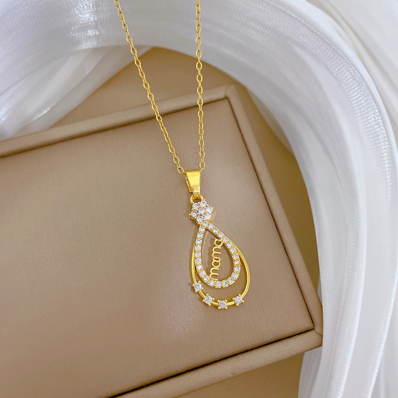 Full Diamond Mama Letter Necklace Elegant Water Drop Chain Women_voghion.com