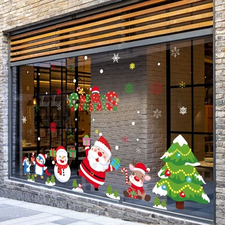 2027圣诞节装饰品店铺橱窗玻璃贴纸门贴场景布置圣诞老人树墙贴画