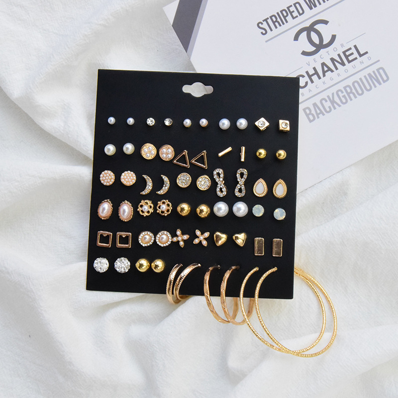 Simple Heart Circle Inlaid With Rhinestones Geometric Earrings Set 30 Pairs Wholesale display picture 4