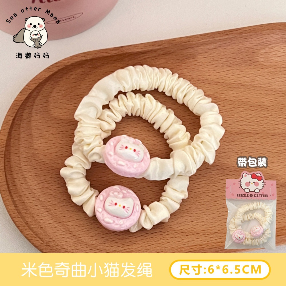 Caricatura lindo cerdo comer jugar pan divertido niño cabello cuerdas de pelo beige intestino pequeño círculo de alta elasticidad estudiante cabello adornamiento para mujeres