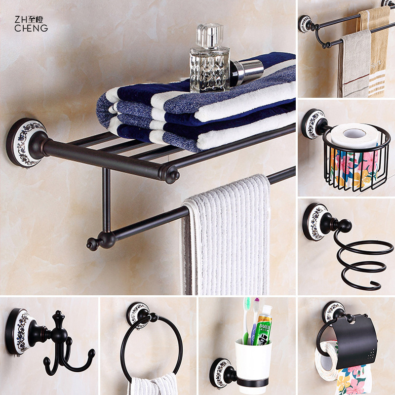 Copper Black towel rack suit blue and white porcelain bathroom pendant set bathroom bath towel rack wholesale Copper Black towel rack suit blue and white porcelain bathroom pendant set bathroom bath towel rack wholesale