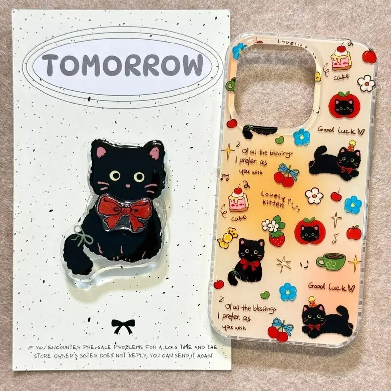 IDM 大きな穴のかわいい黒猫 スタンドとチェーン付き Apple 1615Promax 携帯電話ケース iPhone1 に適しています|undefined