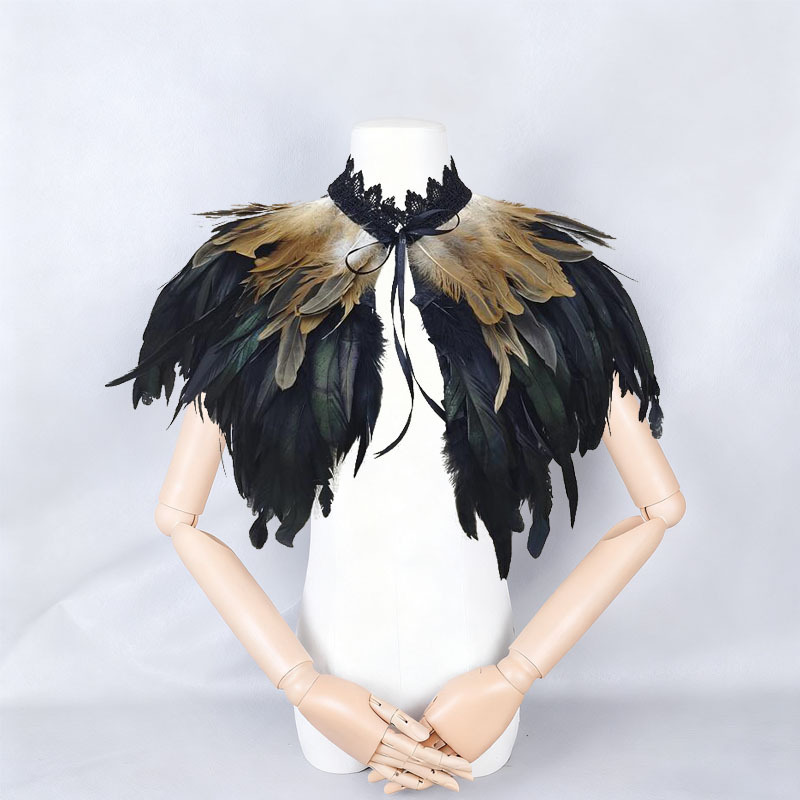 Challas de plumas, capa de lucha libre, baile de baile, chaleco de plumas, cuello falso, bib, capa de plumas gruesas, amazonas