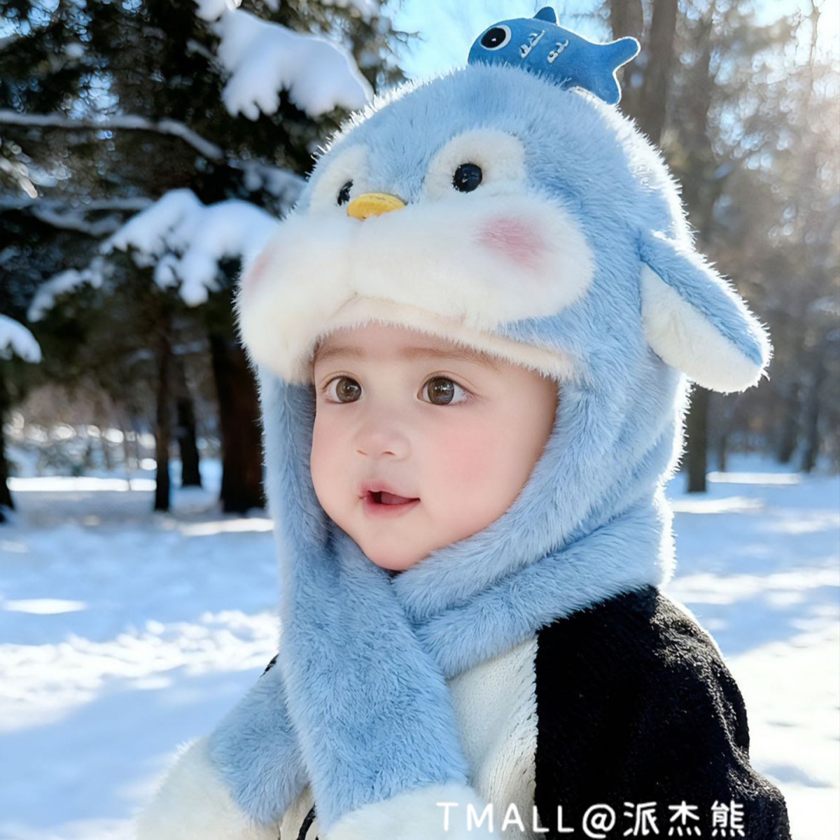 Bonito pingüino para niños sombrero de peluche bufandas de invierno para mujeres calentamiento cuello orejas se moverán gorras protectoras de orejas