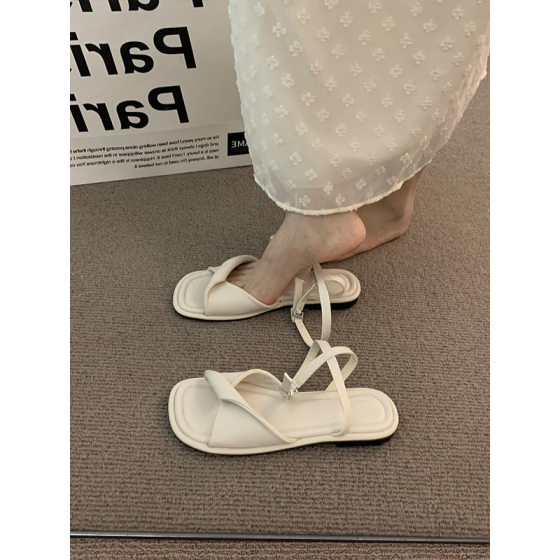French Retro Flat Sandals Women's 2025 Summer New Fairy Style Skirt Roman Shoes with Beach Shoes