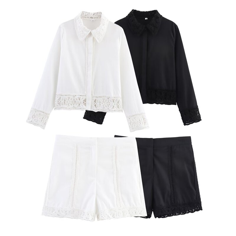 Pb&Za Japanese Style Summer New European and American Style Women's Fashion Lapel Long-Sleeved Shirt Casual Shorts 4786042