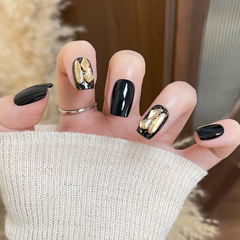 Hand-Wearing Nail Nail Nail Pieces Dark Flash Spice Girls Advanced Black Full Diamond Fake Nail Removable Nail Sticker Hand-Wearing Nail Nail Nail Pieces Dark Flash Spice Girls Advanced Black Full Diamond Fake Nail Removable Nail Sticker