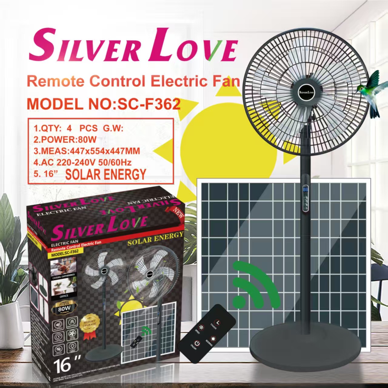 Foreign Trade Export Household Fan Circulation Floor Fan Fan 80W Solar Model/Button 3-Speed Remote Control