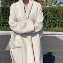 法式慵懒浴袍长款翻领简约白色双面羊毛大衣毛呢秋冬复古25年ins