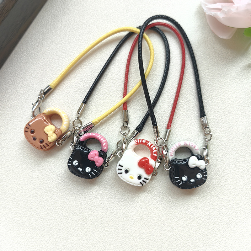 可爱卡通蝴蝶结Kitty手提包手机链甜美少女心学生书包挂件钥匙扣