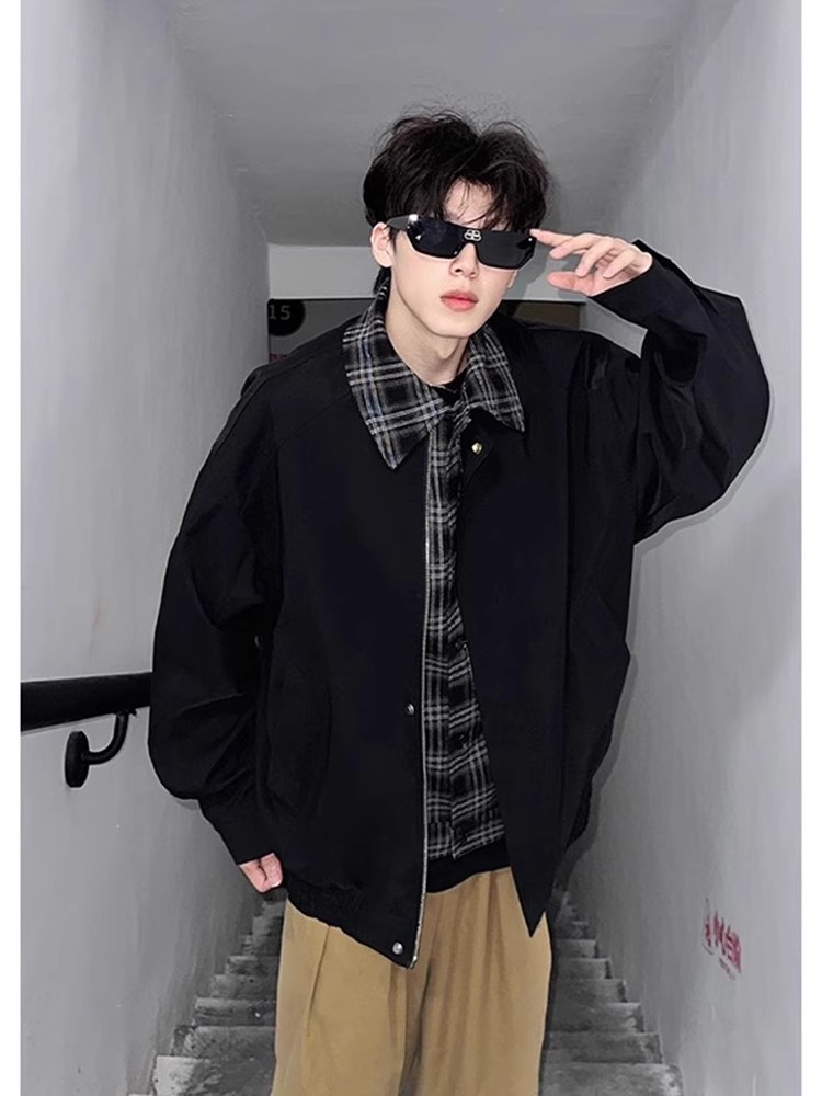 2025 nueva marca de moda callejera americana falsa de dos piezas costura contraste pareja primavera nicho diseño chaqueta sentido chaqueta