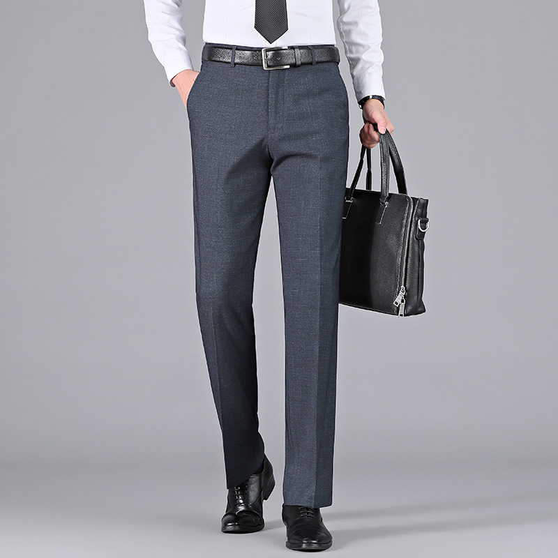 品牌春秋款男士西裤裤西休商务宽松直筒中年羊毛西裤工装爸爸长裤