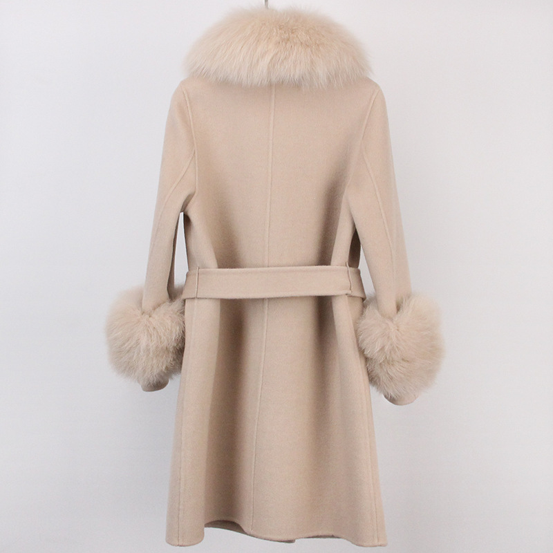 Abbigliamento da donna Cappotto in cashmere double face con pelliccia per donna Autunno e inverno Colletto da completo Caldo e sottile Cappotto in lana di alta qualità per donna_voghion.com