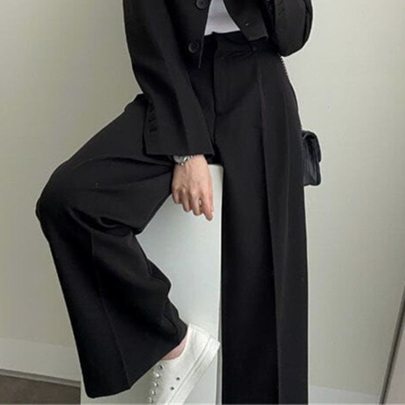 Black Women's Trousers for Spring and Autumn 2026, Korean Style, Trendy and Unique Design, Casual Pink Small Suit Set for Commuting