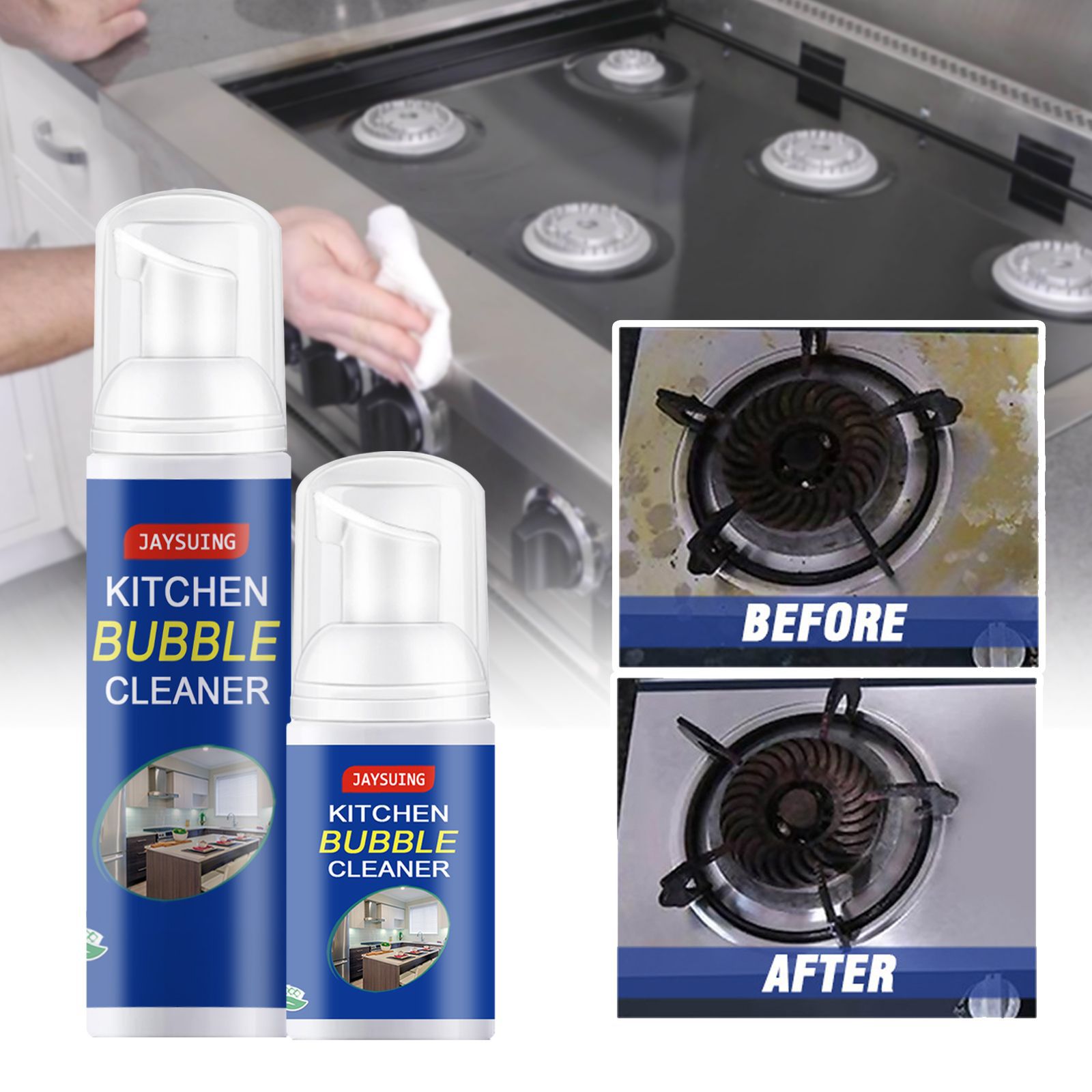 Jaysuing Kitchen Cleaning Foam, Kitchen Utensil Rust Remover, Stove Grease Cleaner, Range Hood Heavy Oil Stain Cleaner