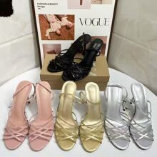 ZA2025新款细带皮革超高跟编织带装饰细跟凉鞋时尚百搭