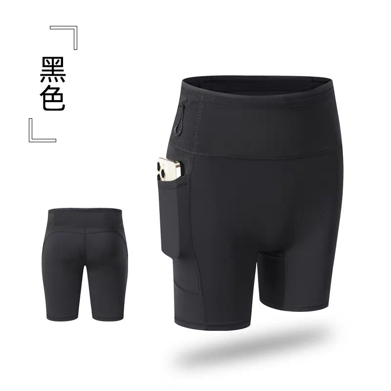 Pantalones cortos deportivos de verano para mujer, bolsillo para teléfono móvil, cintura alta, glúteos, maratón elástico, fitness, yoga, leggings de compresión