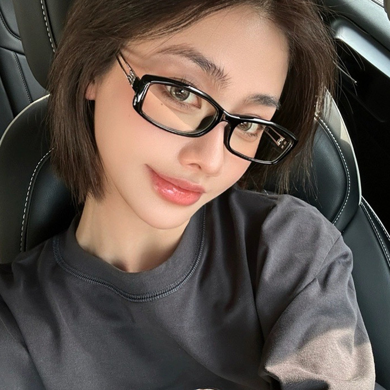 新款GM黑框眼镜架素颜书呆子高级感镜框方形防蓝光超轻金属镜架ER|undefined