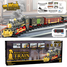 跨境古典蒸汽喷雾灯光音乐充电轨道电动火车儿童早教益智玩具