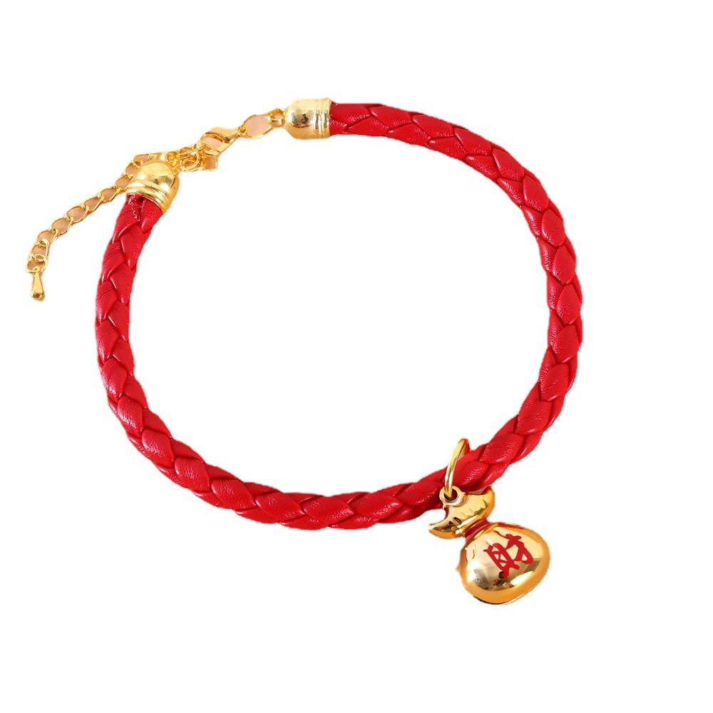 Pet cuerdas de cuero PU collar ajustable gatos perros bolsas de Año Nuevo campana de bronce linternas colgante accesorios de collar de primavera