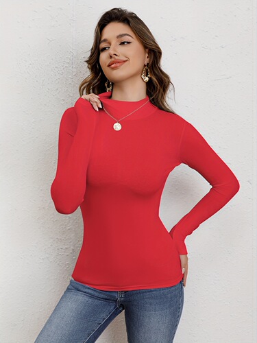 Long-sleeved base shirt T-shirt slim high-collar European and American style hot girl slimming top Women's style elegant and fashionable