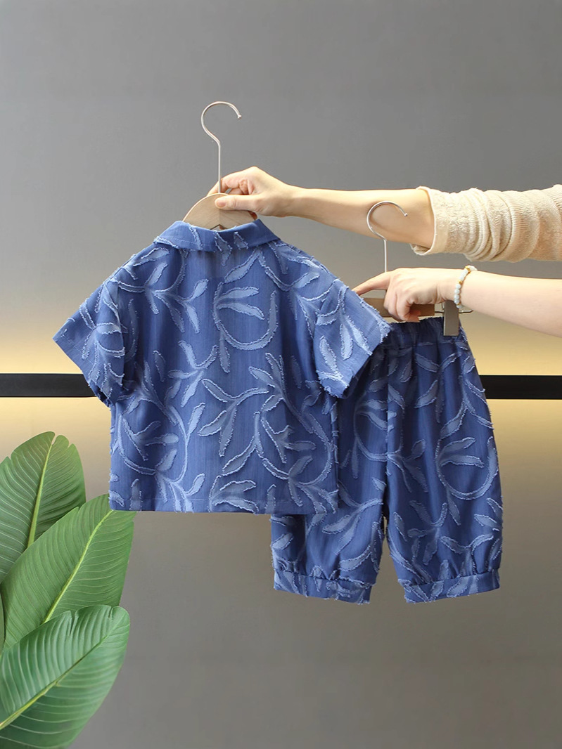 Conjunto de Verano para Niños 8100, Nueva Moda 2026, Ropa de Verano Infantil, Conjunto de Dos Piezas con Manga Corta Jacquard, Estilo Moderno para Niños