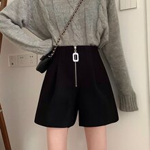 高腰a字毛呢短裤女秋冬小个子显瘦百搭阔腿裤2025年新款外穿靴裤